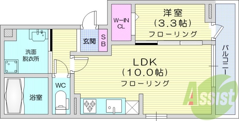 1LDK　バストイレ別　IH　モニター付きインターフォン