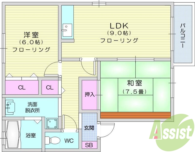 2DK、エアコンBSアンテナ、インターホン