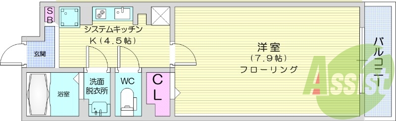 1K、エアコン、システムキッチン、シューズボックス
