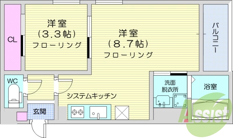 エアコン、ネット無料、洗面脱衣所、収納、浴室乾燥機