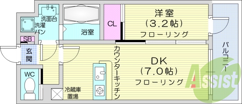 1DK、角部屋、独立洗面台、シャワートイレ、防犯カメラ