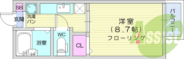 1K、エアコン、室内洗濯機置場、トイレ浴室別、収納