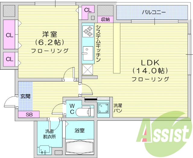 1LDK 日当たり良好 バルコニー 浴室乾燥機あります。