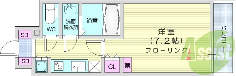 1K、フローリング、エアコン、クローゼット