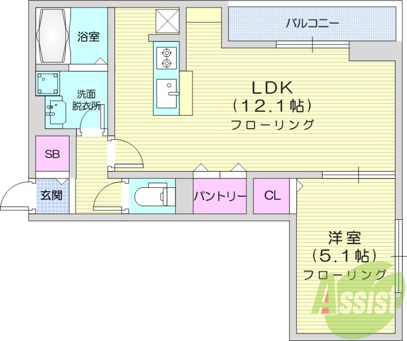 1LDK、エアコン、オートロック、浴室乾燥機