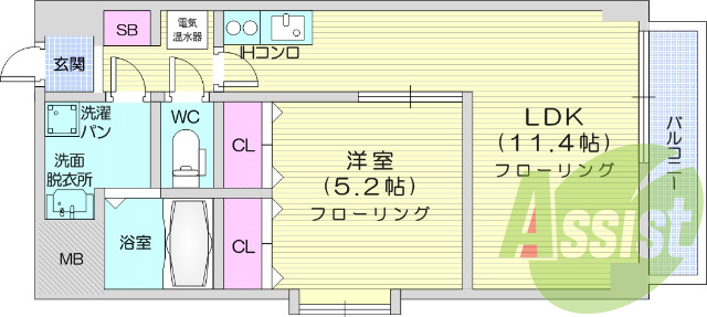 1LDK　オートロック、浴室乾燥機、エアコン