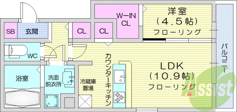 1LDK、追い焚き、ネット無料、防犯カメラ、オートロック