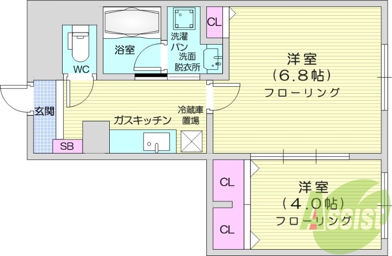 １LDK、バス・トイレ別、独立洗面台