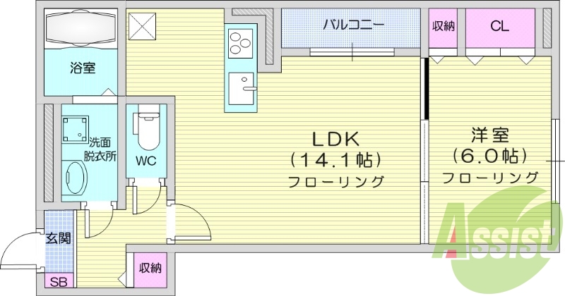 1LDK、エアコン、浴室乾燥機、追い炊き機能