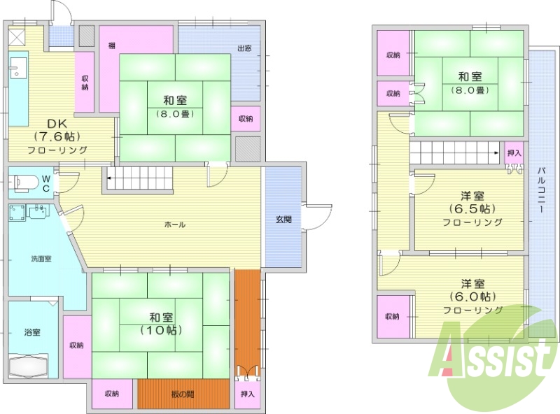 5DK、独立洗面台、駐車場2台無料、倉庫付