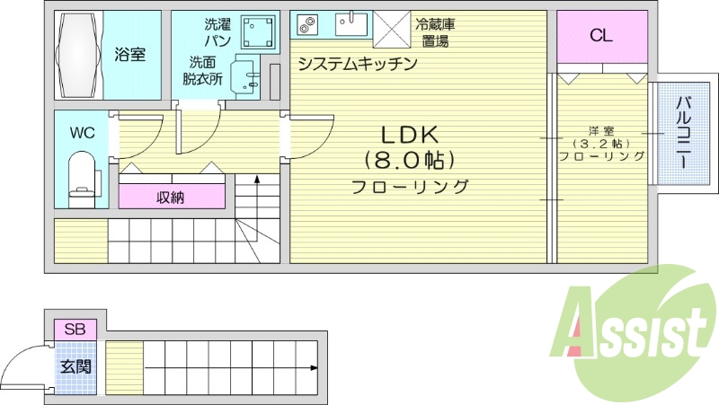 1LDK、ペット可能、IH、ネット無料、追い焚き、浴室乾燥