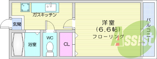 1K、BT別、プロパンガス、モニター付きインターホン