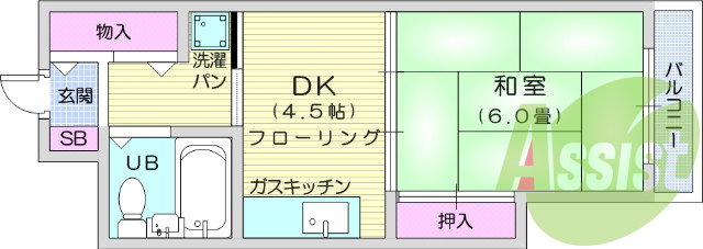 1ＤＫ、都市ガス、ネット無料、収納スペース2か所