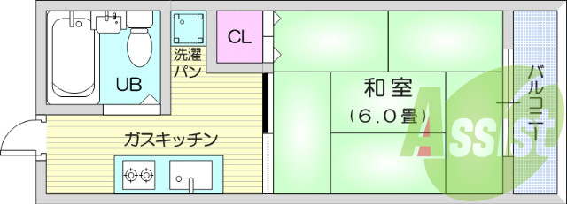 １K、和室6帖、駅徒歩10分以内、エアコン、室内洗濯機置場