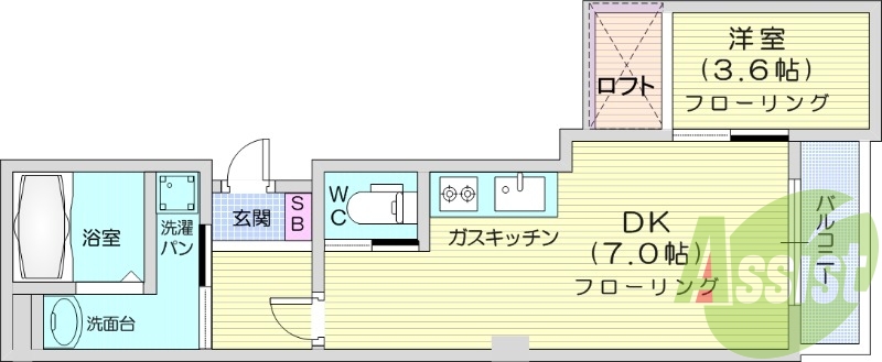 1LDK、ワンフロアに一部屋のみ、設備充実。