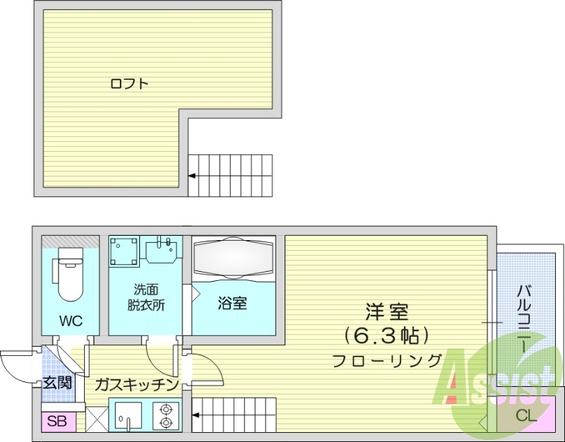 1K、デザイナーズ物件、バストイレ別　　