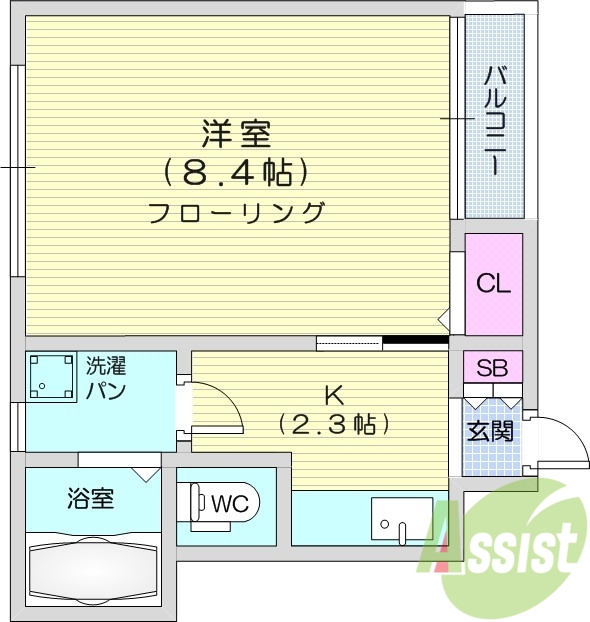 1K、モニター付きインターホン、バストイレ別。