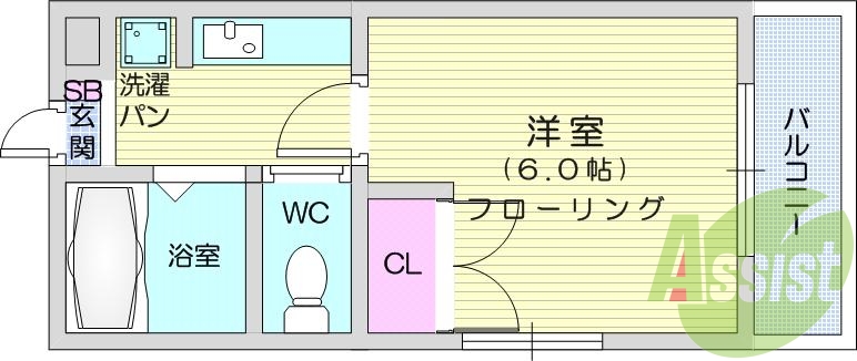 1K、エアコン、室内洗濯機置場、トイレ浴室別、クローゼット
