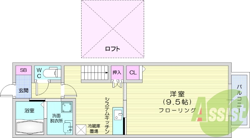 1K、追焚、温水洗浄便座、室内洗濯機置き場、バス・トイレ別