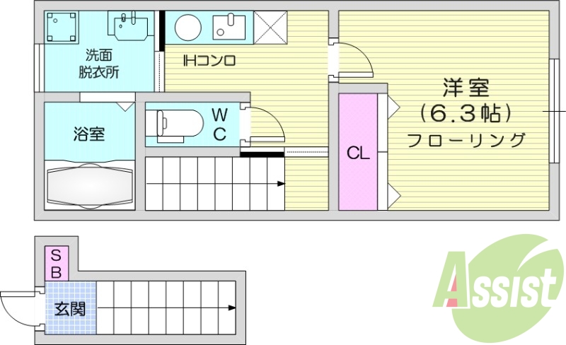 1K、TVインターホン付き、インターネット無料