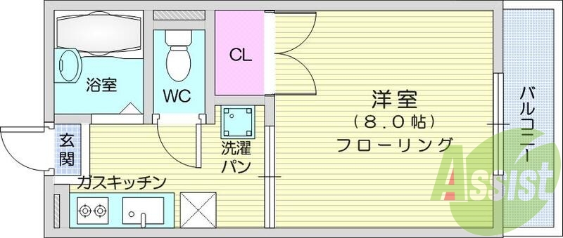 １Ｋ、クローゼット、バルコニー、エアコン、セパレート