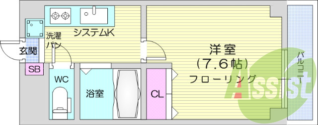 １K、温水洗浄便座、システムキッチン、バス・トイレ別