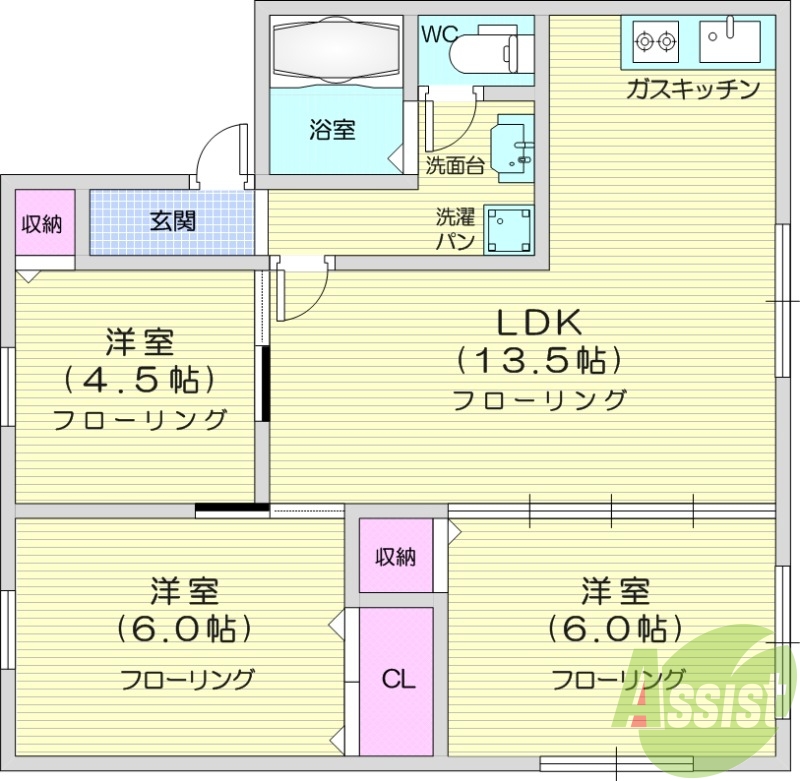 3LDK、ペット相談、独立洗面台、追い焚き機能