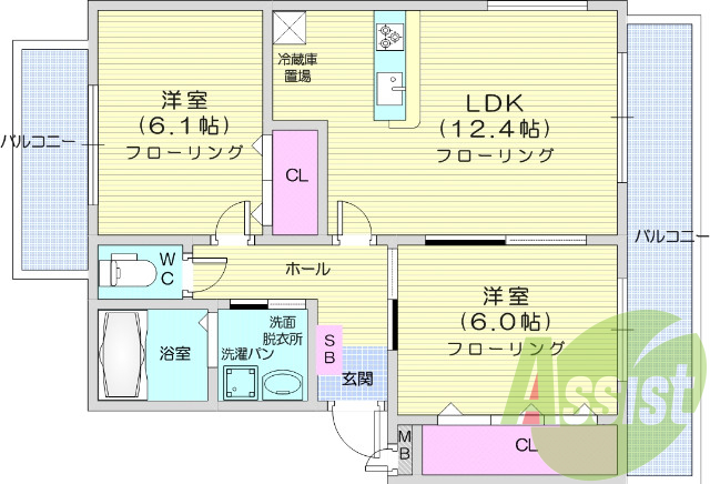 2ＬＤＫ・エアコン・温水洗浄便座・独立洗面台