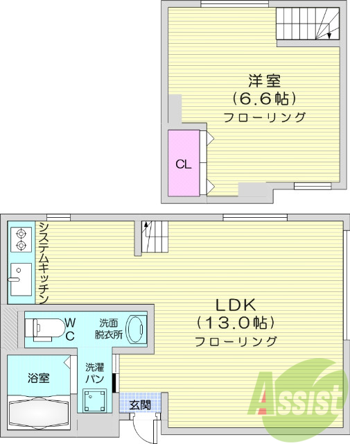 １LDK、IH、お風呂トイレ別、モニター付きインターホン