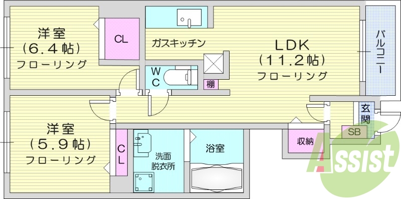 2LDK、防犯カメラ、エアコン2台付、トランクルーム