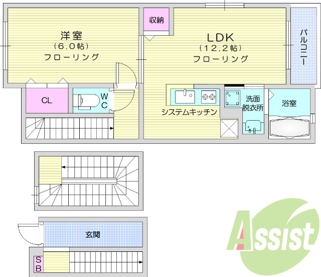2LDK、エアコン、バルコニー、モニター付きインターホン