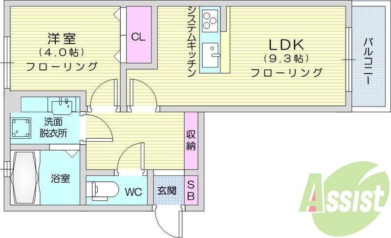 1LDK、バストイレ別、クローゼット、エアコン完備。