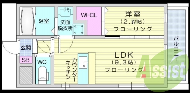 1LDK、宅配ボックス、エアコン、カウンターキッチン