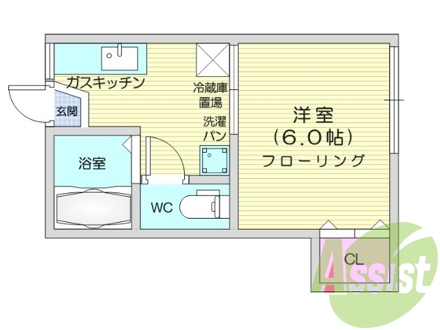 １K、エアコン、モニター付きインターホン付き。