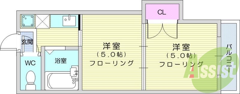 2Ｋ、エアコン、バストイレ別、温水洗浄便座、ＴＶインターホン