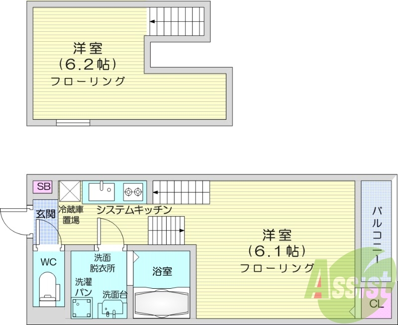 1K、ロフト6.2帖、インターネット使用料無料
