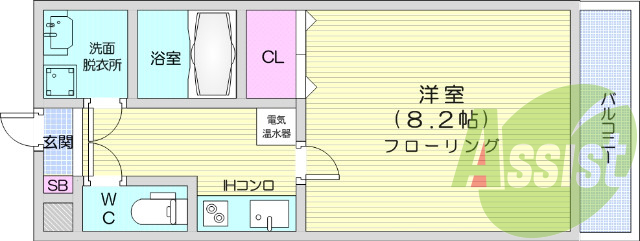 １K、オール電化、フローリング、エアコン