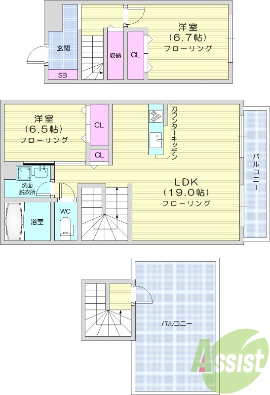 ２LDK、都市ガス、エアコンメゾネット、オートロック
