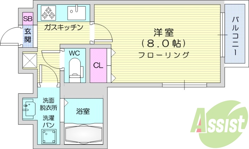 1K、エアコン、モニター付きインターホン