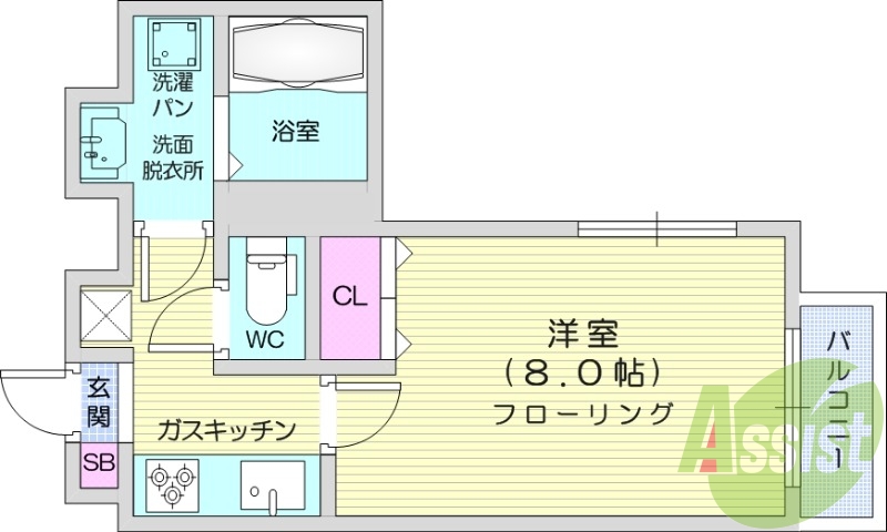 1K、エアコン、モニター付きインターホン