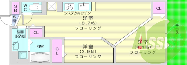 1R、モデルハウス、カードキー、システムキッチン