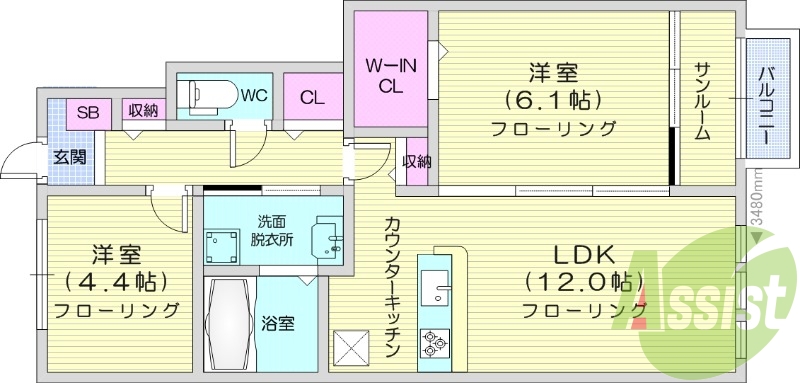 2LDK、エアコン2台、ウォークインクローゼット