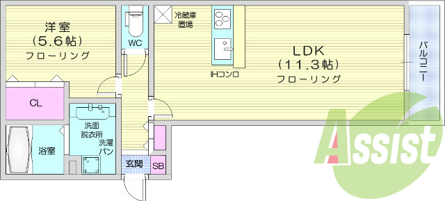 1LDK、IHクッキングヒーター、カードキー
