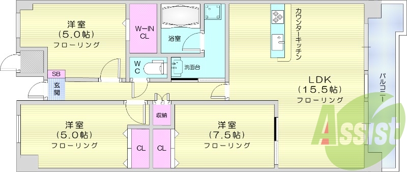 3LDK、角部屋、３口IHコンロ、浴室乾燥機、暖房便座