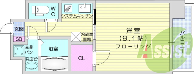 1K・エアコン、浴室乾燥機、バス・トイレ別、都市ガス