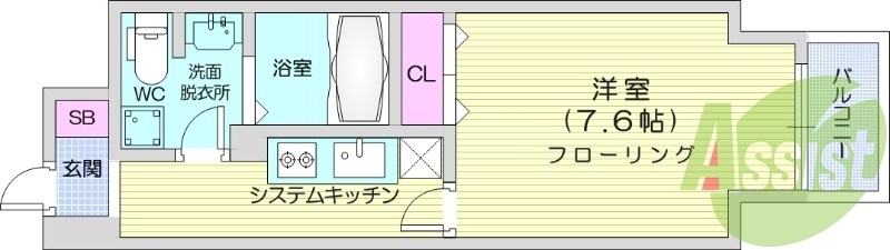 1K、インターネット無料、勾当台公園駅徒歩圏内