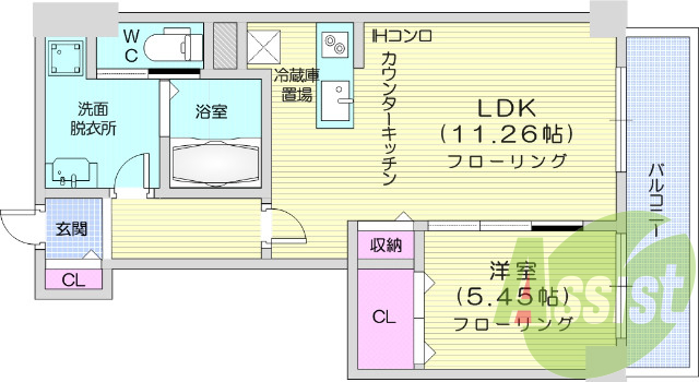 1LDK、システムキッチン、2重サッシ、システムキッチン