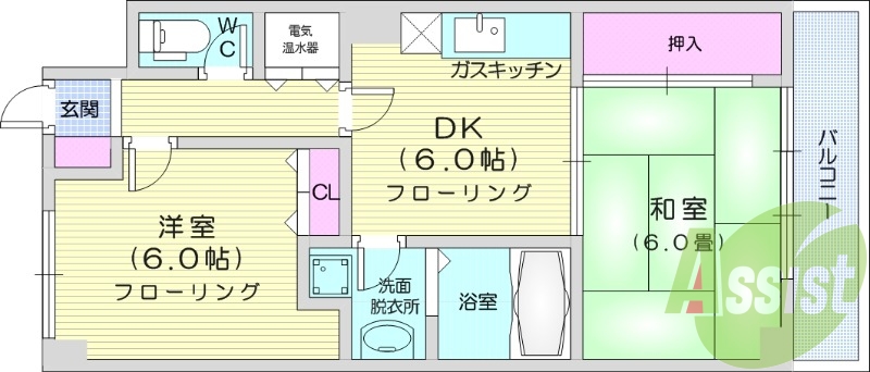 写真は別部屋です。2DK、都市ガス、エアコン、バルコニー。