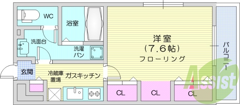 1K、浴室乾燥、独立洗面台、シャッター、IHコンロ
