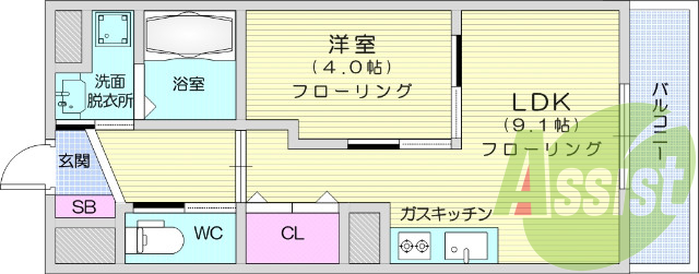 1ＬＤＫ，フローリング、エアコン、独立洗面台